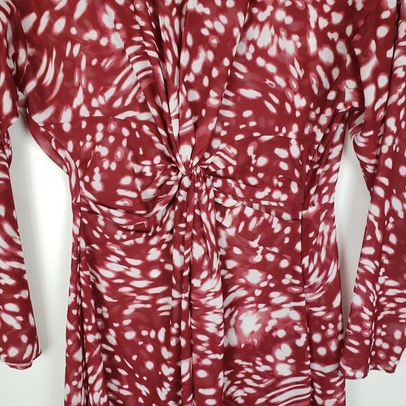 Maje Long Sleeve Midi Dress Twist Front Red White Size 2/Medium - Picture 3 of 9